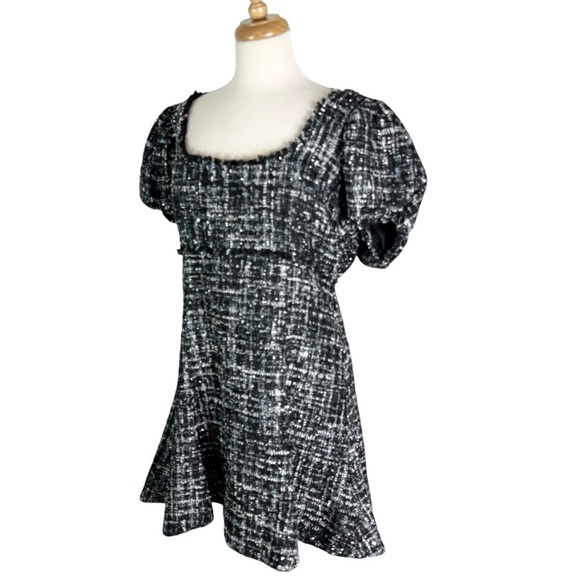 Likely Alessandra Puff Sleeve Tweed Fit & Flare Dress Black Size 14 - Picture 5 of 13